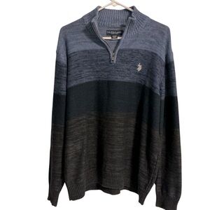 US Polo Association Pullover Sweater 1/4 Zip Gray Blue Mens Extra Large